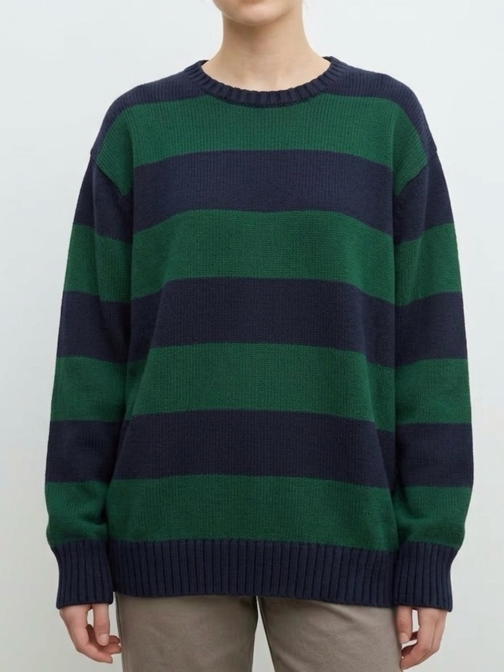 Brandy Melville Brianna Stripe Thick Knit Sweater Navy Green Oversized Preppy
